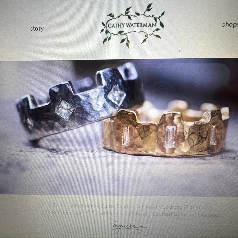 ✨ Cathy Waterman Platinum Princess Cut Diamond Turret Crown Stacking Band Ring ✨